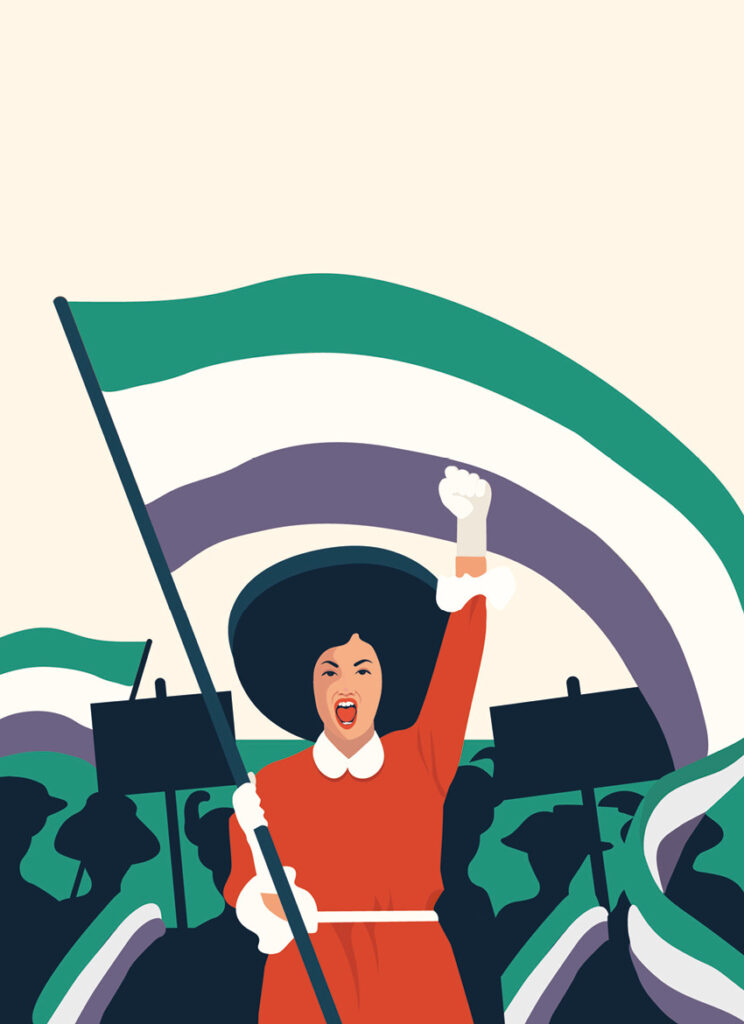 Emmeline Pankhurst Suffragette Illustration © Camila Pinheiro Aus: Wenn nicht ich, wer dann?, Sieveking Verlag 2019.