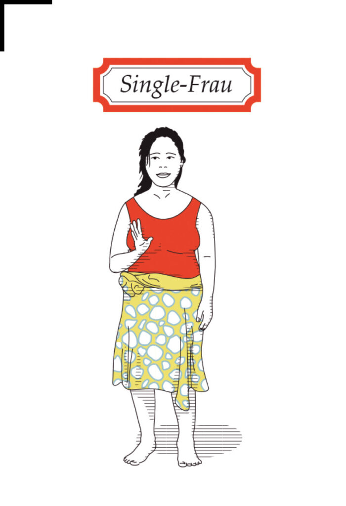 Illustration einer »Single Frau« von Andrea Angeli Aus: Kiribati. Eine Inselwelt versinkt im Meer, Sieveking Verlag 2017