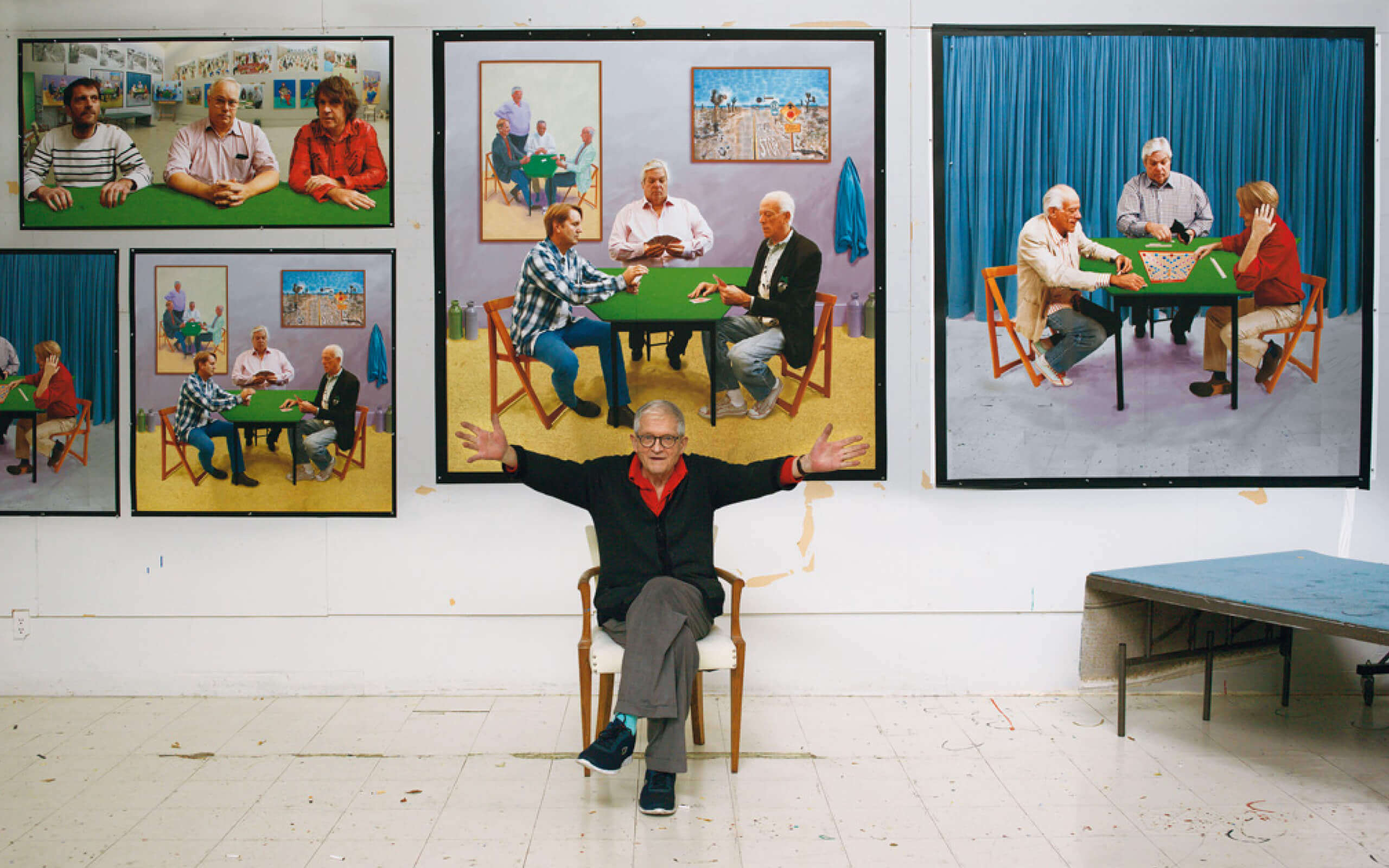David Hockney im Studio mit seinen neuen Fotozeichnungen