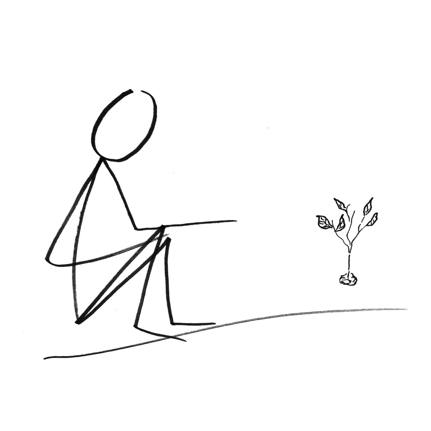 Illustration Strichmännchen mit kleiner Pflanze