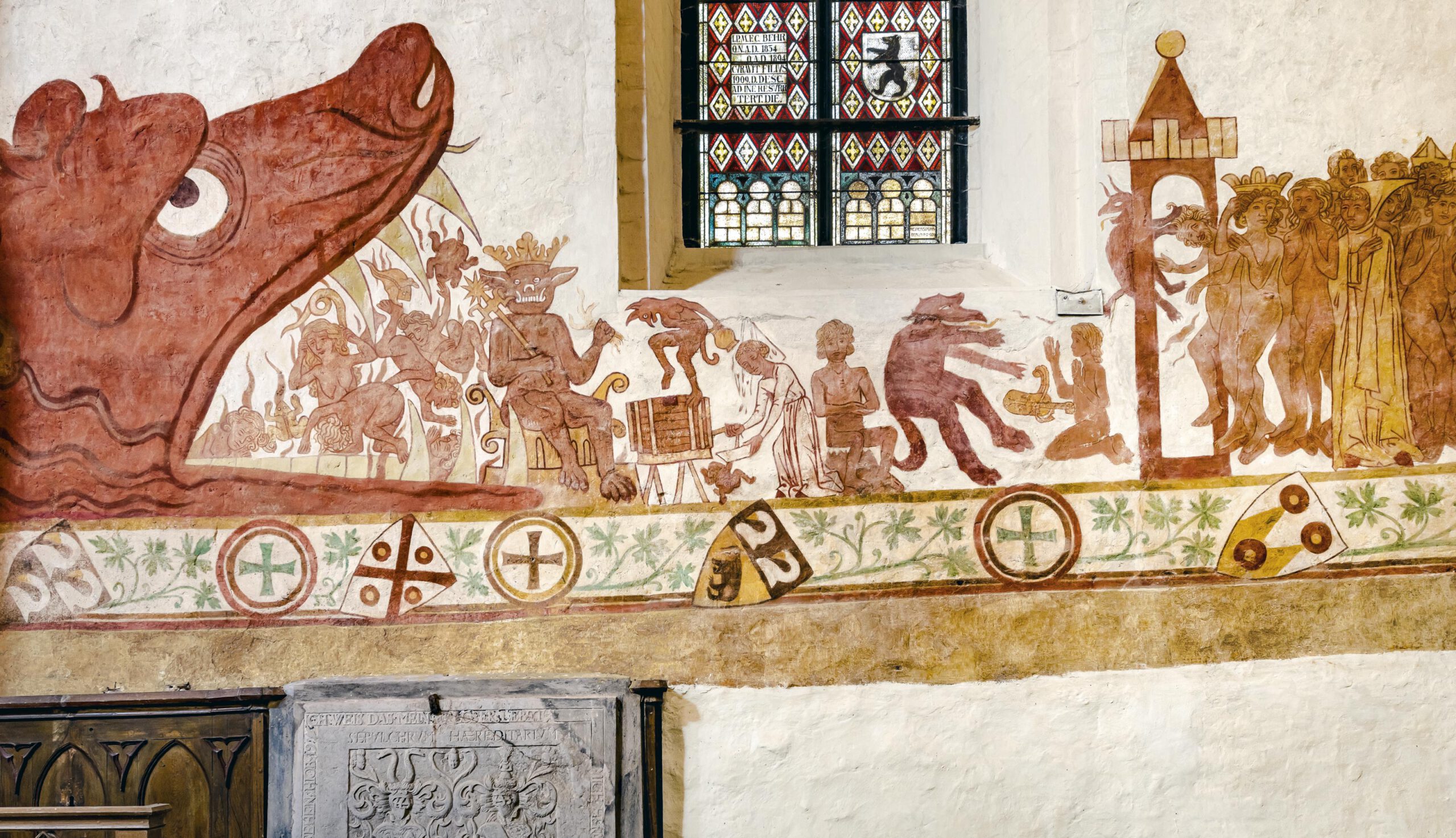 Wandbild in der Dorfkirche St. Marien Behrenhoff, Meckenburg-Vorpommern. Erste Hälfte des 13. Jahrhunderts